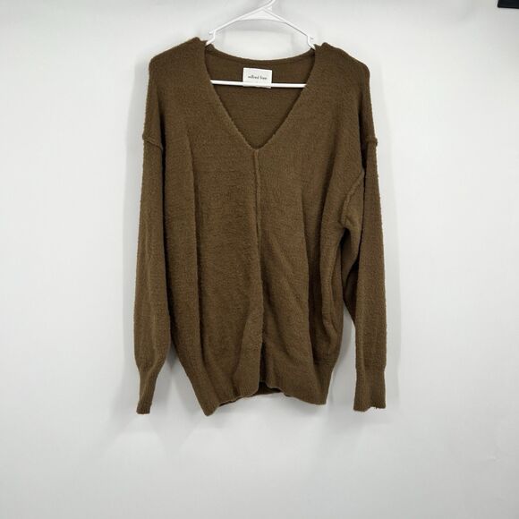 Aritzia Wilfred Free Brown Vneck Hush Knit Sweater S Boho Hippie Fall Oversized - Picture 2 of 9